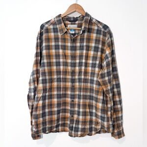 COLUMBIA Sportswear Men’s Button Down Long Sleeve Plaid Orange Navy Shirt XL